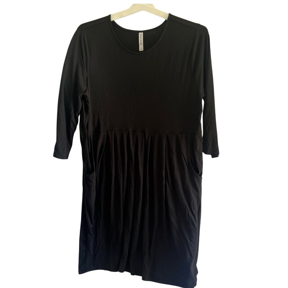 Zenana Premium Womens Plus Size 3X Black 3/4 Sleeve Pleated Pocket Dress NWOT